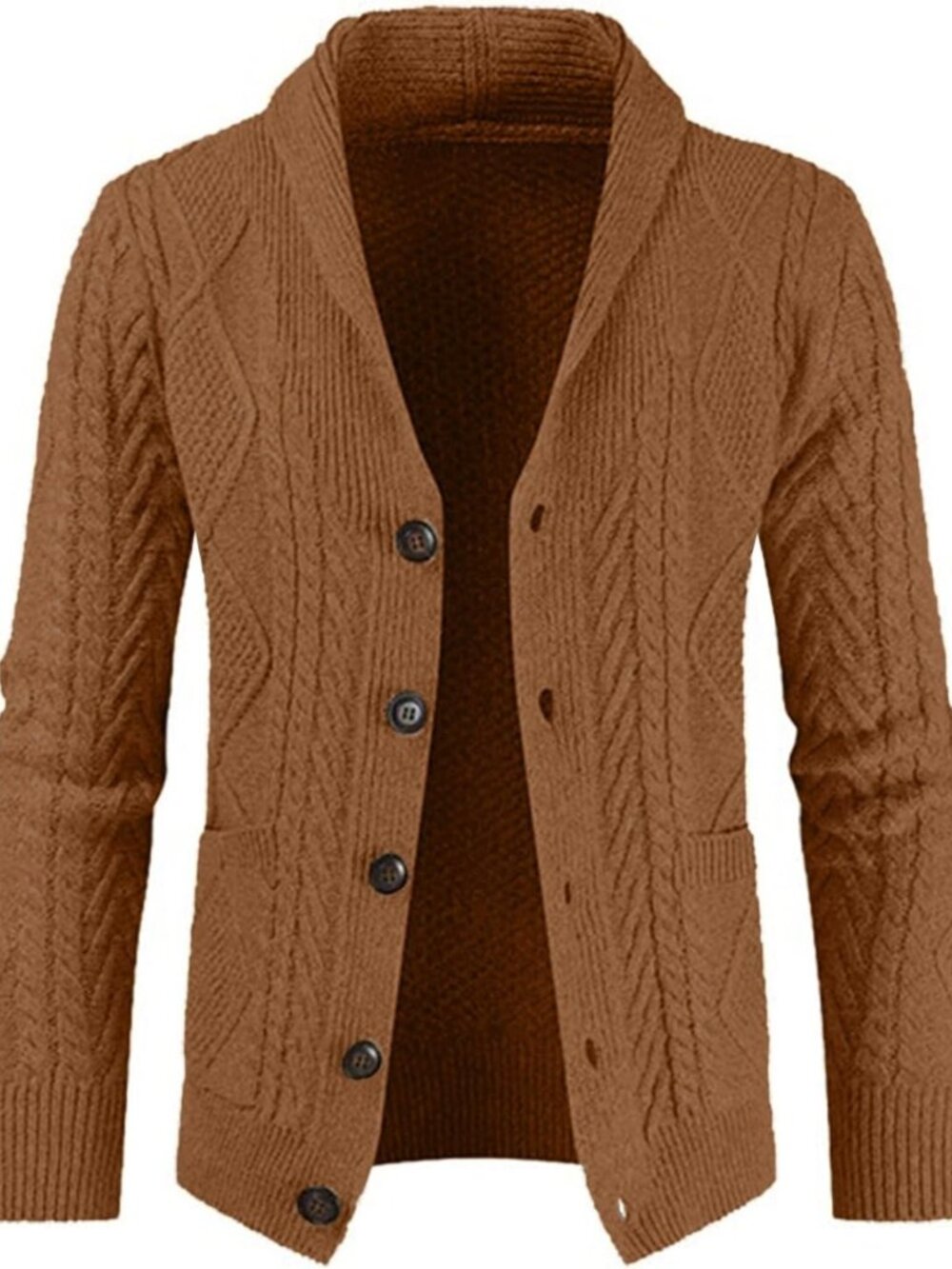 Cozy Men's Wool Blend Shawl Collar Cable Knit Cardigan Sweater - Perfect for